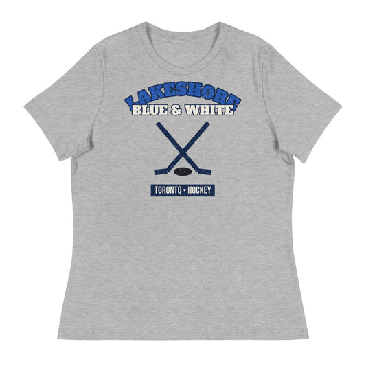 Women's Lakeshore Blue & White Hockey Tee in athletic heather, front