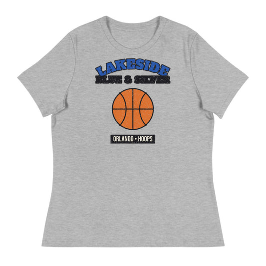 Women's Lakeside Blue & Silver Hoops Tee in athletic heather, front