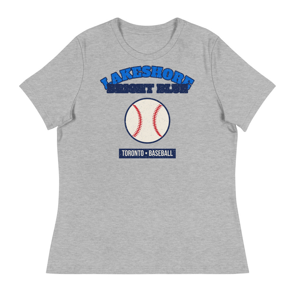 Women's Lakeshore Bright Blue Baseball Tee in athletic heather, front