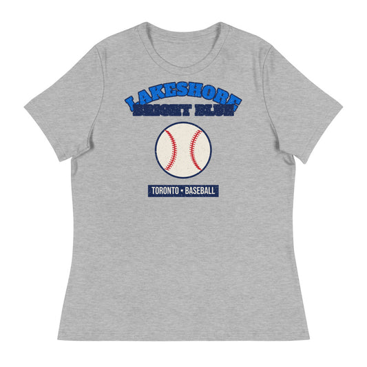 Women's Lakeshore Bright Blue Baseball Tee in athletic heather, front