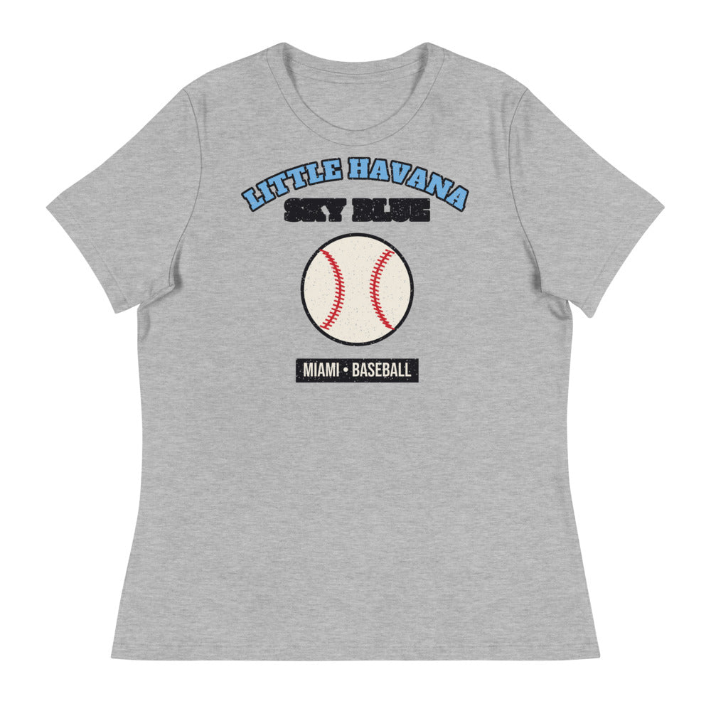 Women's Little Havana Sky Blue Baseball Tee in athletic heather, front