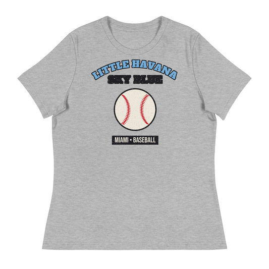 Women's Little Havana Sky Blue Baseball Tee in athletic heather, front