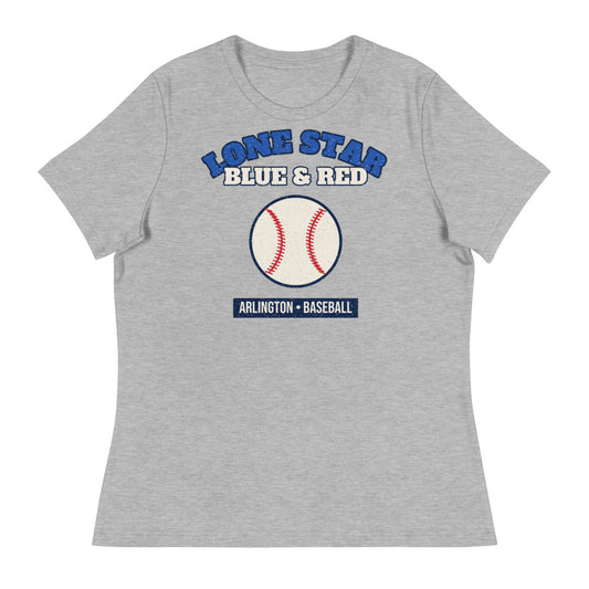 Women's Lone Star Blue & Red Baseball Tee in athletic heather, front