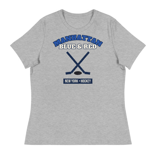 Women's Manhattan Blue & Red Hockey Tee in athletic heather, front