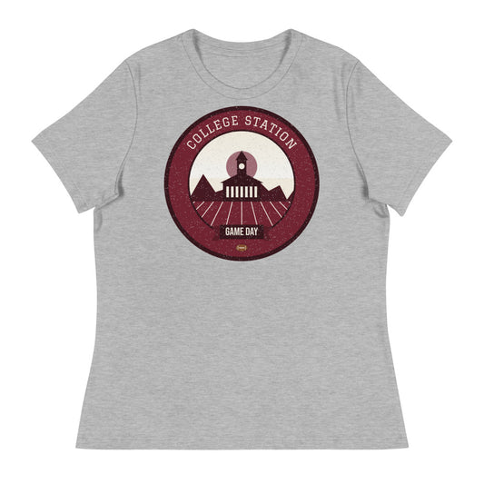Women's Maroon & White Brazos Game Day Tee in athletic heather, front