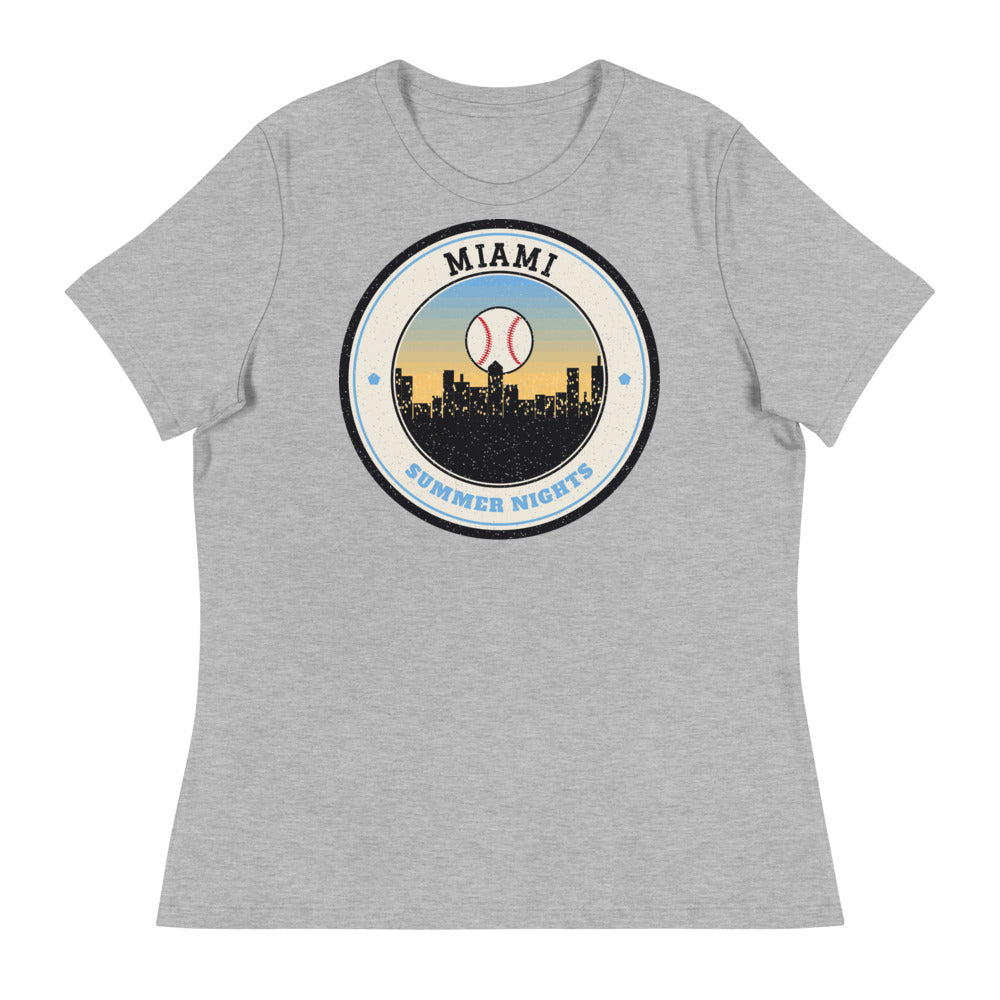 Women's Miami Summer Nights Ballpark Tee in athletic heather, front