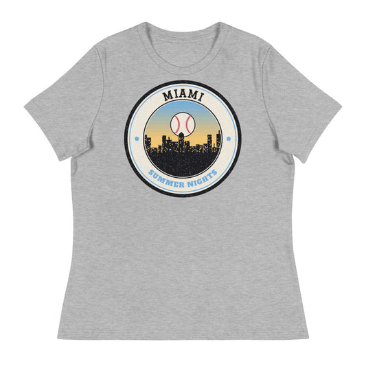 Women's Miami Summer Nights Ballpark Tee in athletic heather, front