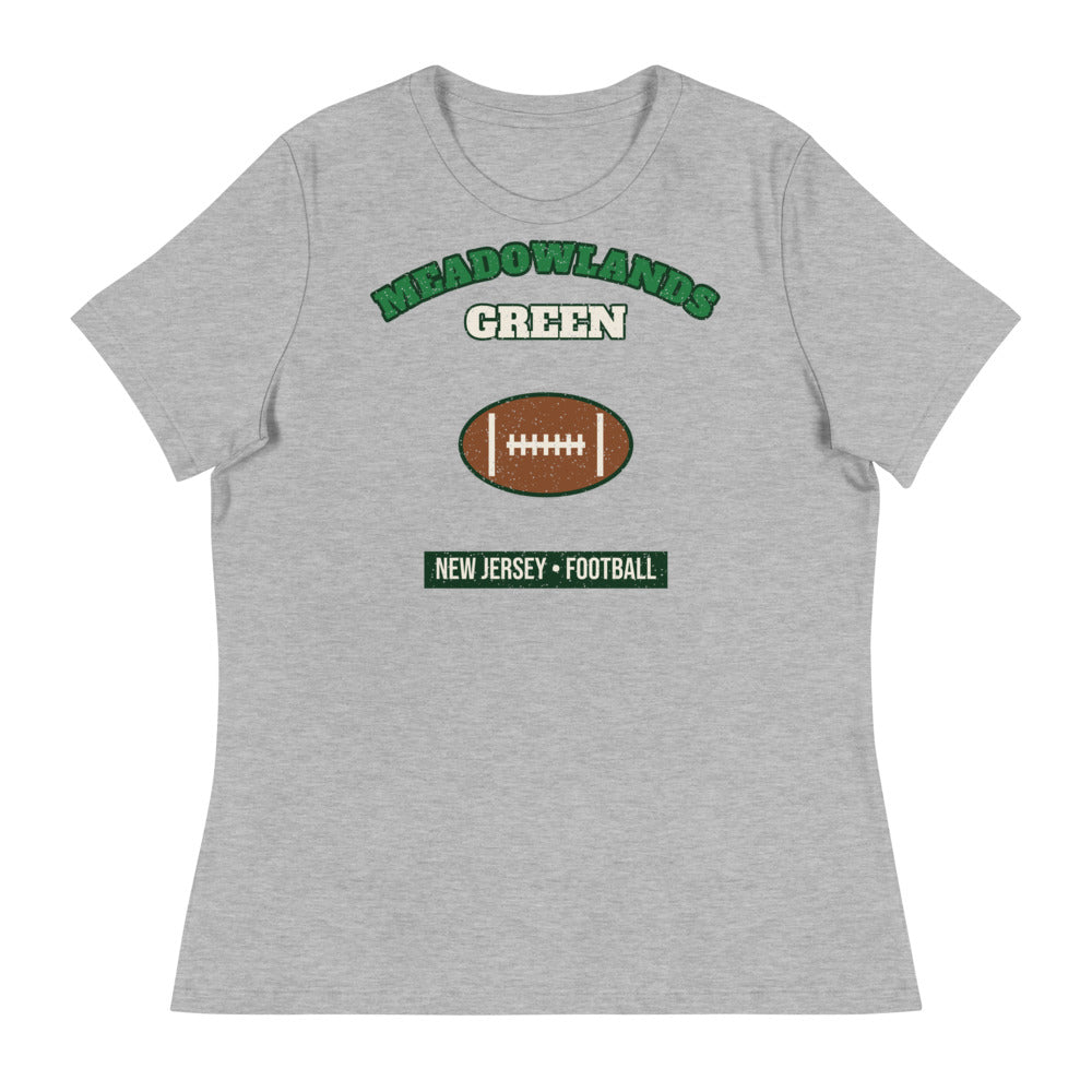Women's Meadowlands Green Football Tee in athletic heather, front