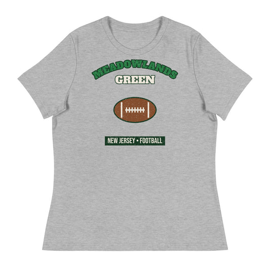 Women's Meadowlands Green Football Tee in athletic heather, front