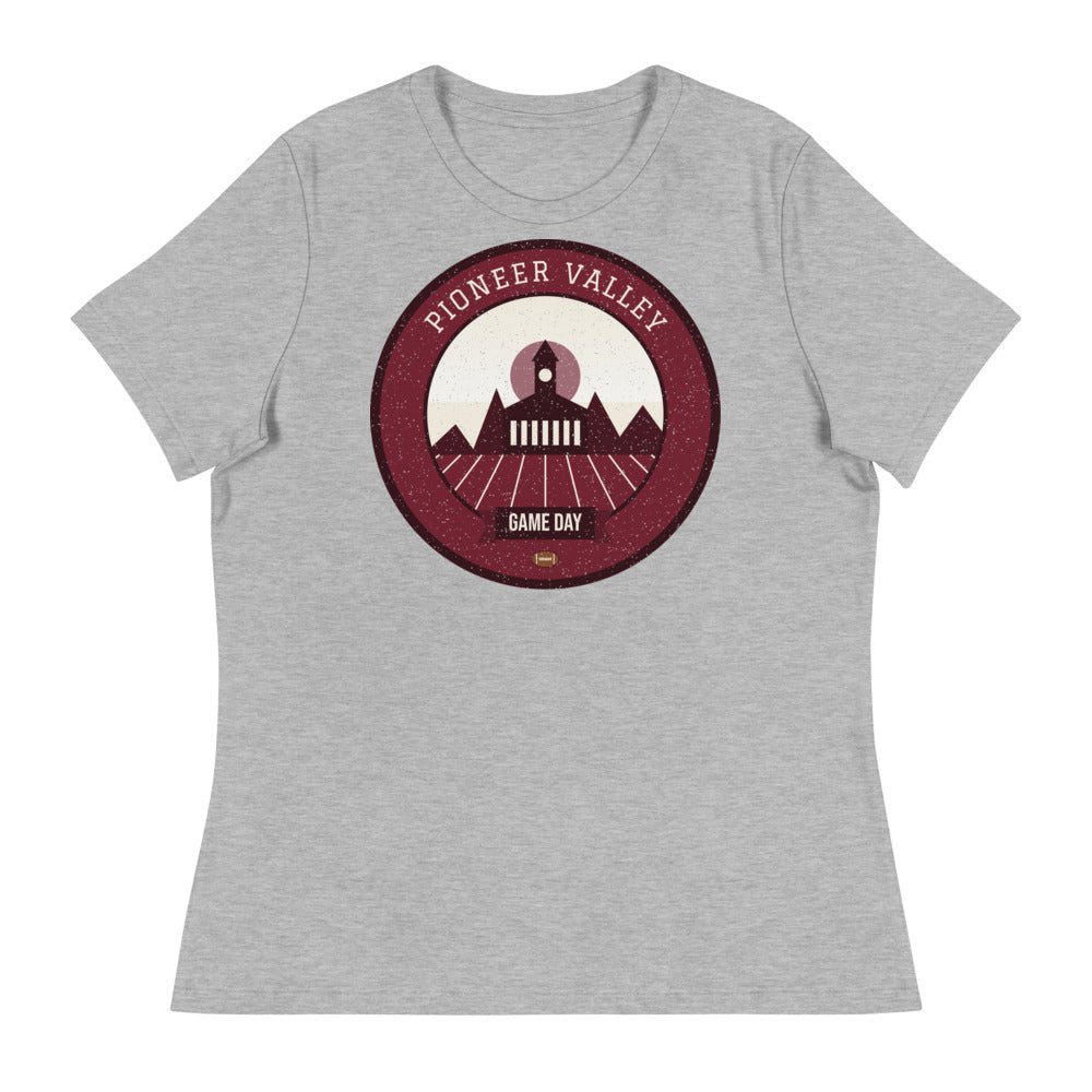 Women's Maroon Pioneer Valley Game Day Tee in athletic heather, front