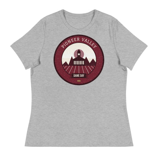 Women's Maroon Pioneer Valley Game Day Tee in athletic heather, front