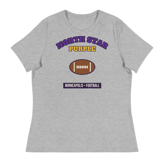 Women's North Star Purple Football Tee in athletic heather, front