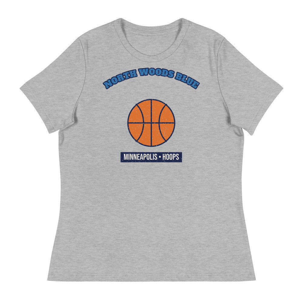 Women's North Woods Blue Hoops Tee in athletic heather, front