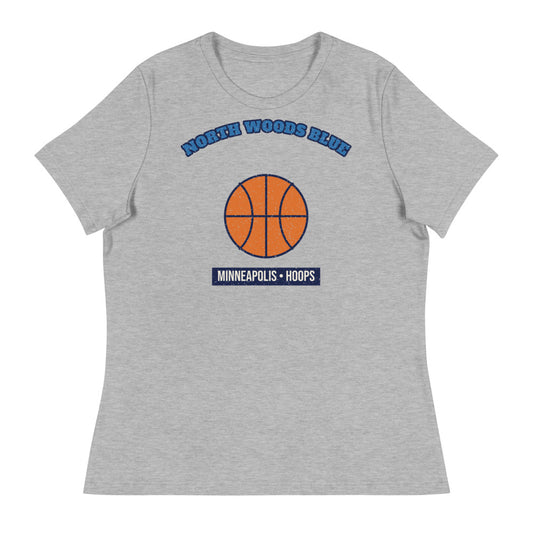 Women's North Woods Blue Hoops Tee in athletic heather, front