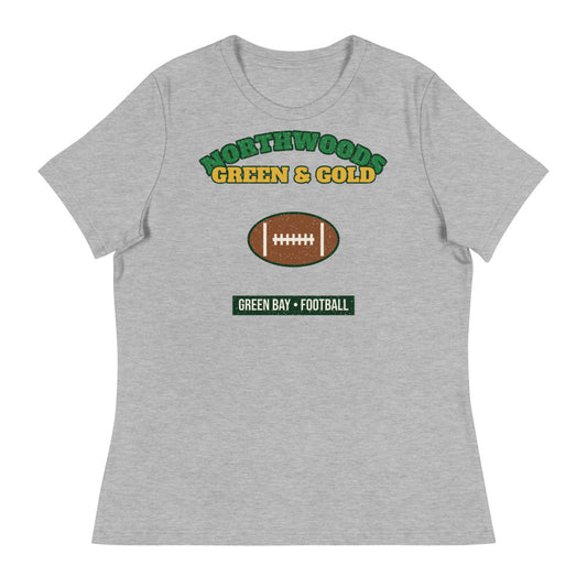 Women's Northwoods Green & Gold Football Tee in athletic heather, front