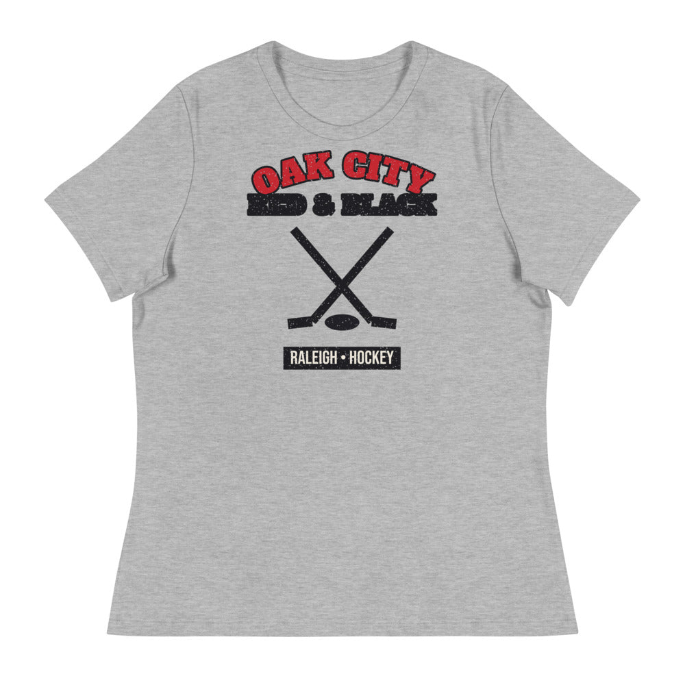 Women's Oak City Red & Black Hockey Tee in athletic heather, front