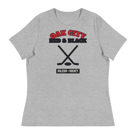 Women's Oak City Red & Black Hockey Tee in athletic heather, front