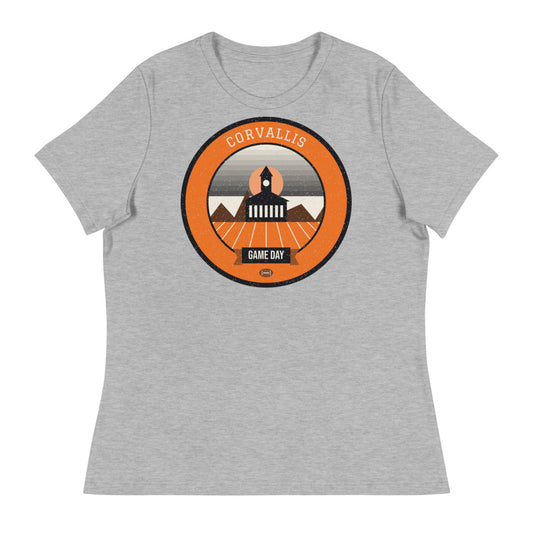 Women's Orange & Black Covered Bridge Game Day Tee in athletic heather, front