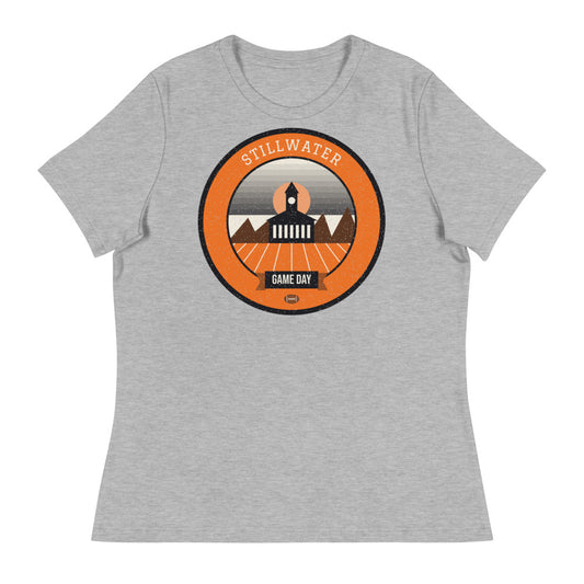 Women's Orange & Black Prairie Brick Game Day Tee in athletic heather, front