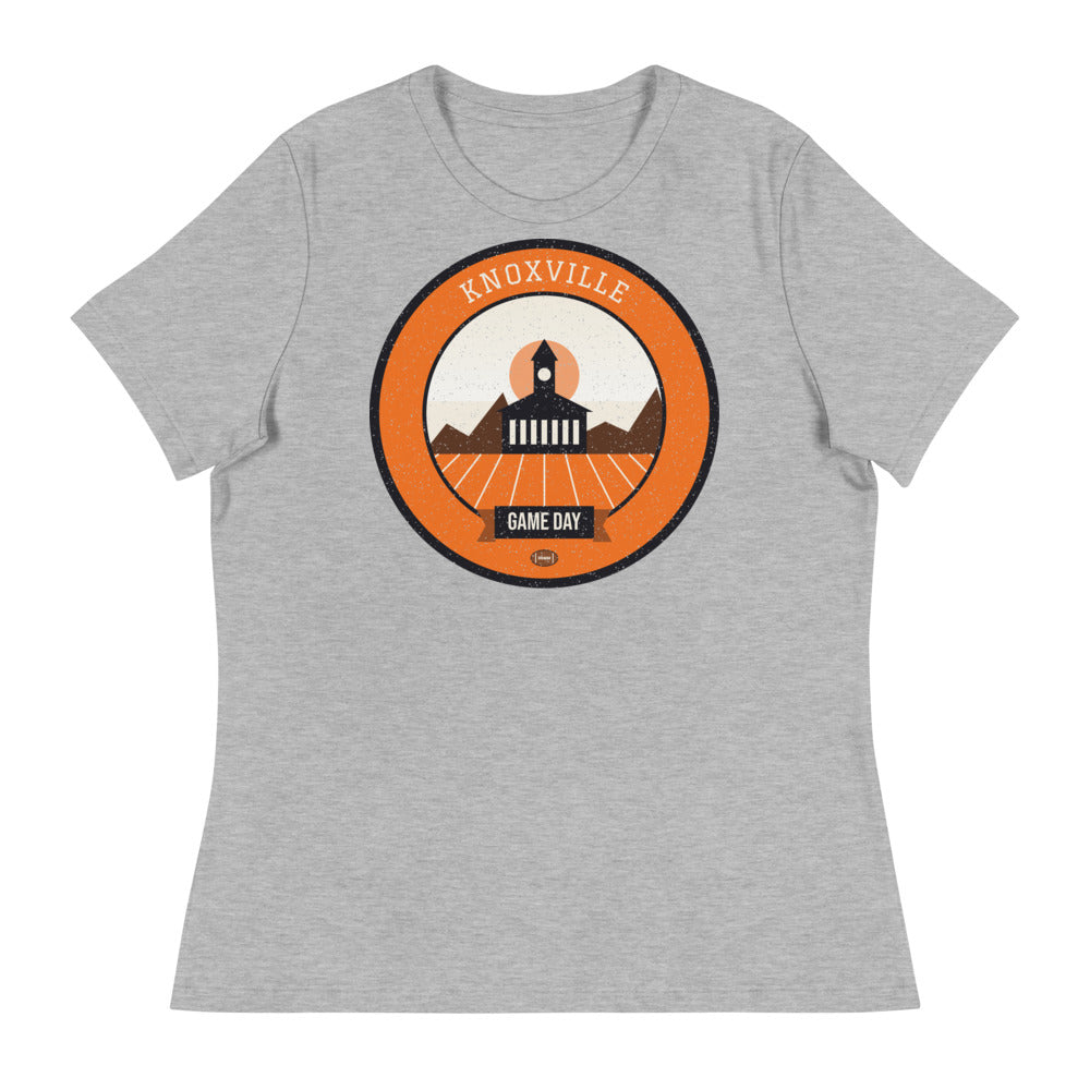Women's Orange & White Checkerboard Game Day Tee in athletic heather, front