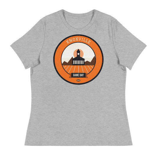 Women's Orange & White Checkerboard Game Day Tee in athletic heather, front