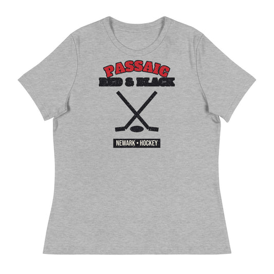 Women's Passaic Red & Black Hockey Tee in athletic heather, front