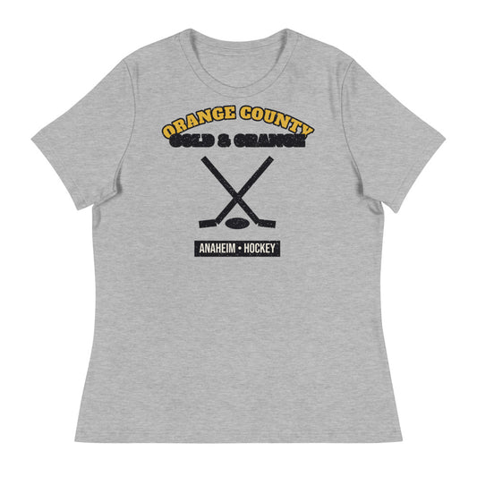 Women's Orange County Gold & Orange Hockey Tee in athletic heather, front