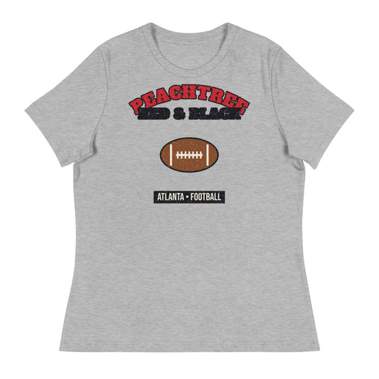 Women's Peachtree Red & Black Football Tee in athletic heather, front