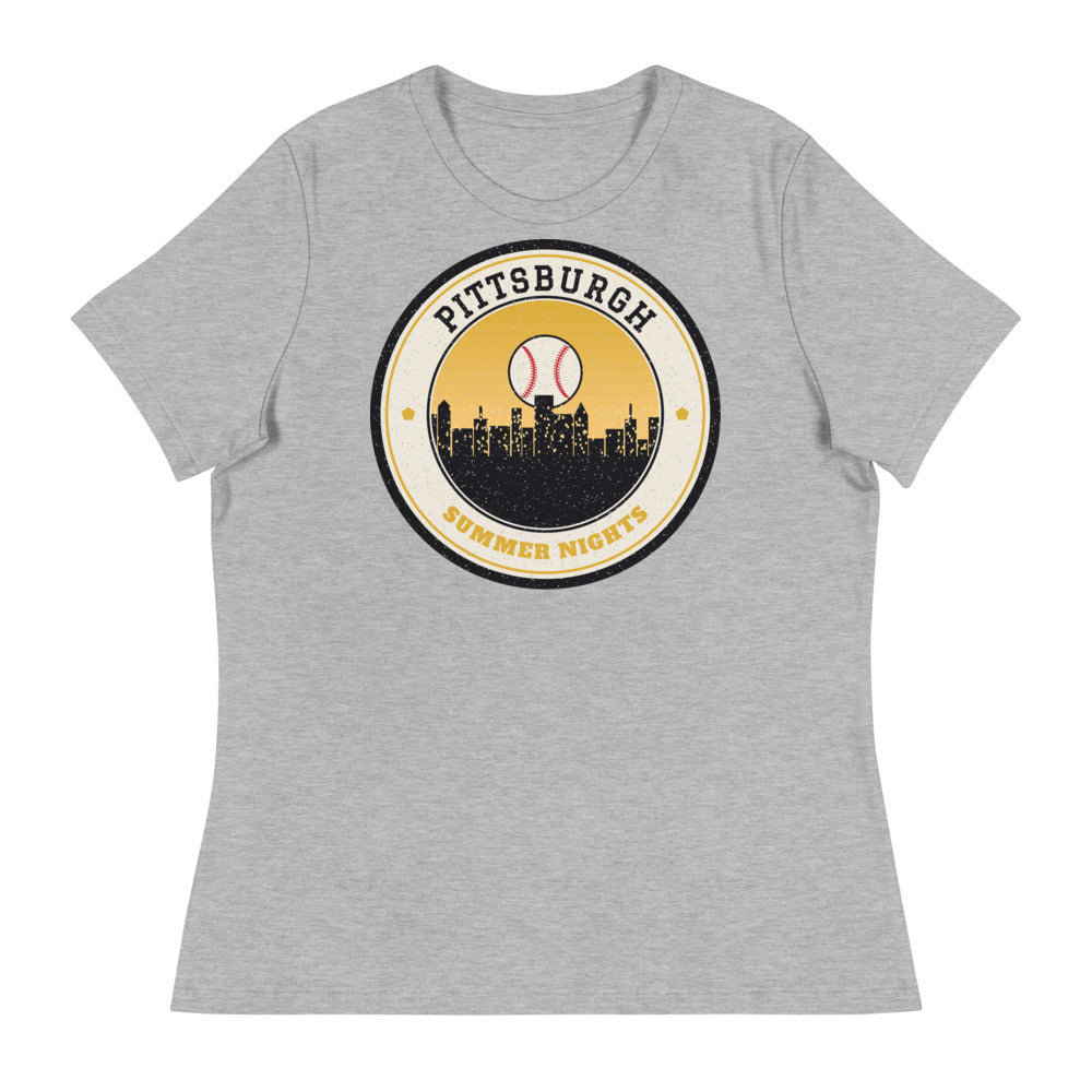Women's Pittsburgh Summer Nights Ballpark Tee in athletic heather, front