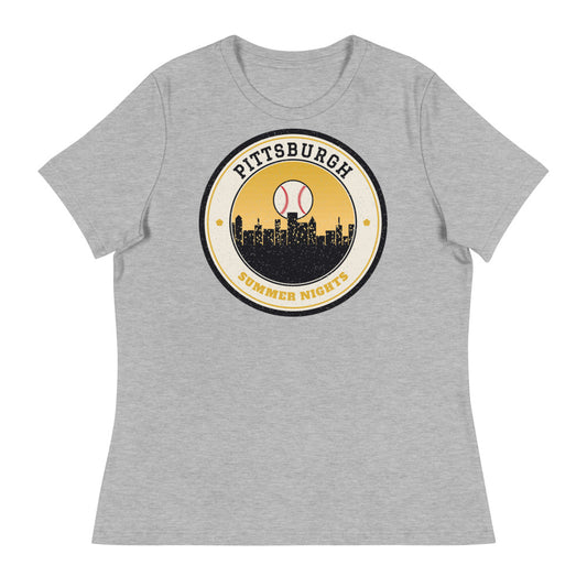 Women's Pittsburgh Summer Nights Ballpark Tee in athletic heather, front