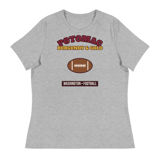 Women's Potomac Burgundy & Gold Football Tee in athletic heather, front