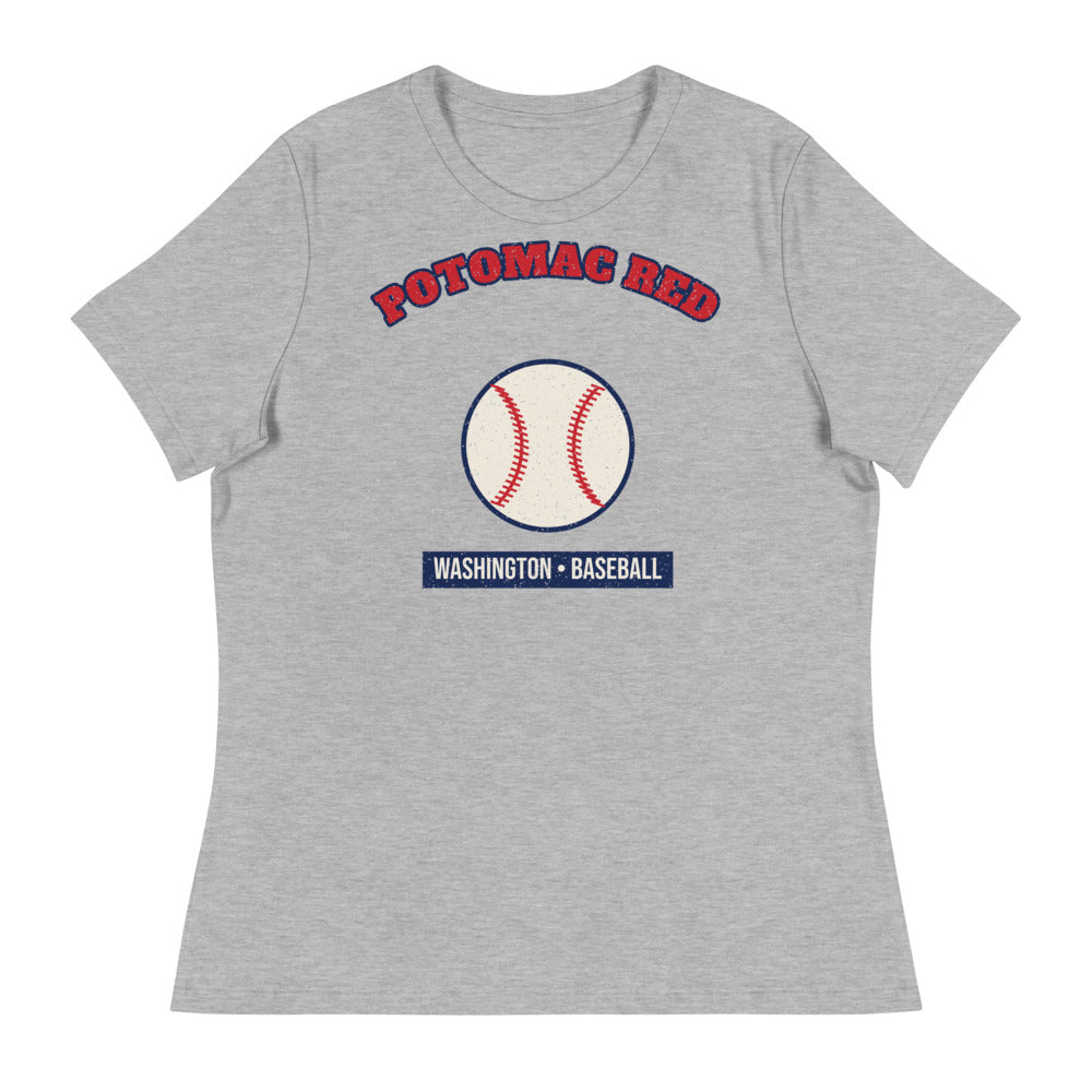 Women's Potomac Red Baseball Tee in athletic heather, front