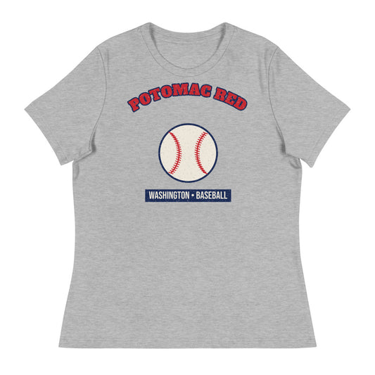 Women's Potomac Red Baseball Tee in athletic heather, front