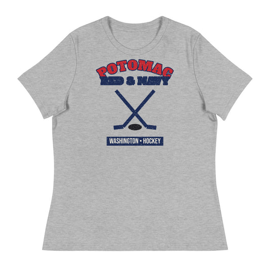 Women's Potomac Red & Navy Hockey Tee in athletic heather, front