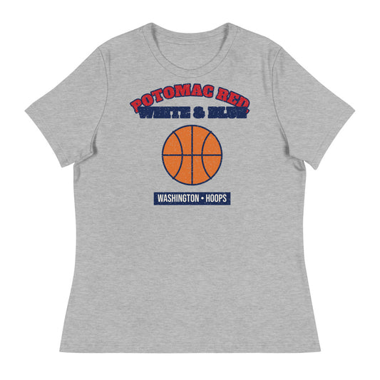 Women's Potomac Red, White & Blue Hoops Tee in athletic heather, front