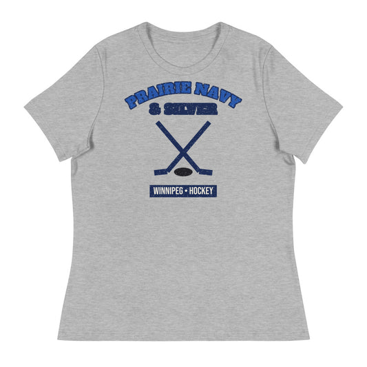 Women's Prairie Navy & Silver Hockey Tee in athletic heather, front