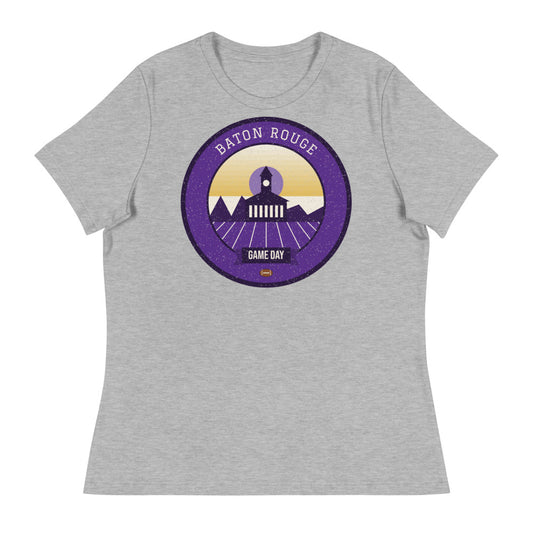 Women's Purple & Gold Bayou Game Day Tee in athletic heather, front
