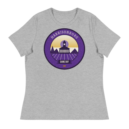Women's Purple & Gold Shenandoah Game Day Tee in athletic heather, front