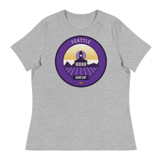 Women's Purple & Gold Lake Union Game Day Tee in athletic heather, front