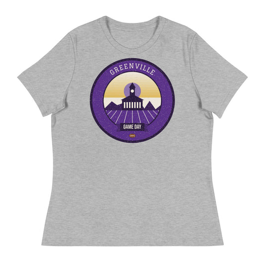 Women's Purple & Gold Tobacco Barn Game Day Tee in athletic heather, front