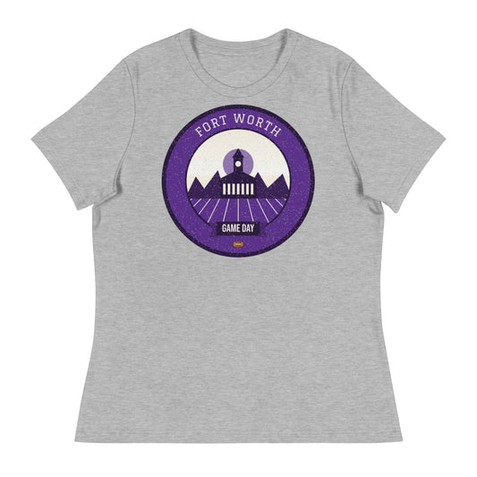 Women's Purple Stockyards Game Day Tee in athletic heather, front