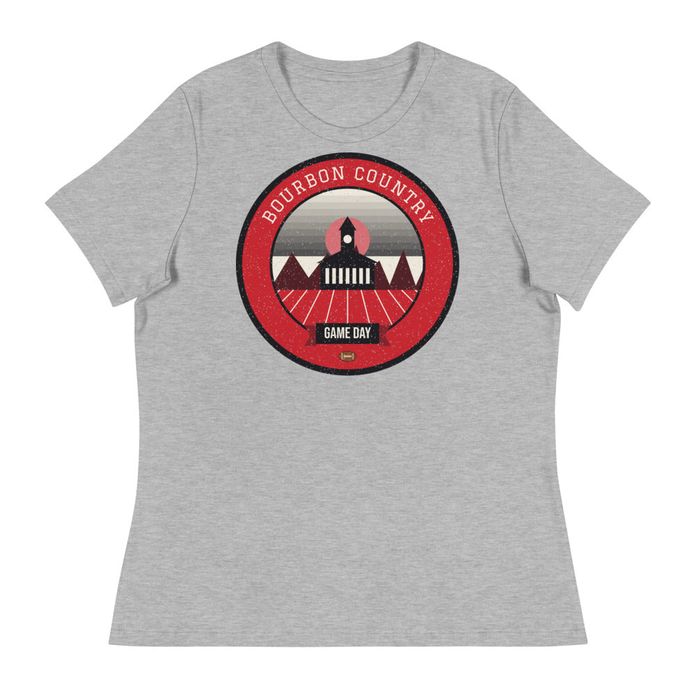 Women's Red & Black Riverfront Game Day Tee in athletic heather, front