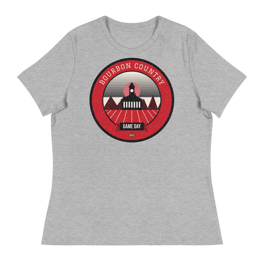 Women's Red & Black Riverfront Game Day Tee in athletic heather, front