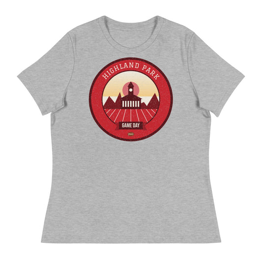 Women's Red & Blue Highland Brick Game Day Tee in athletic heather, front