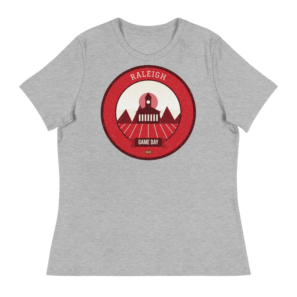 Women's Red & White Bell Tower Game Day Tee in athletic heather, front