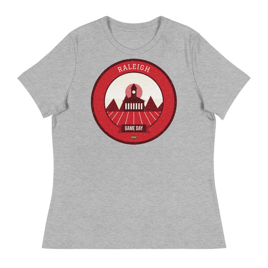Women's Red & White Bell Tower Game Day Tee in athletic heather, front