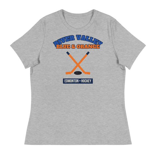 Women's River Valley Blue & Orange Hockey Tee in athletic heather, front
