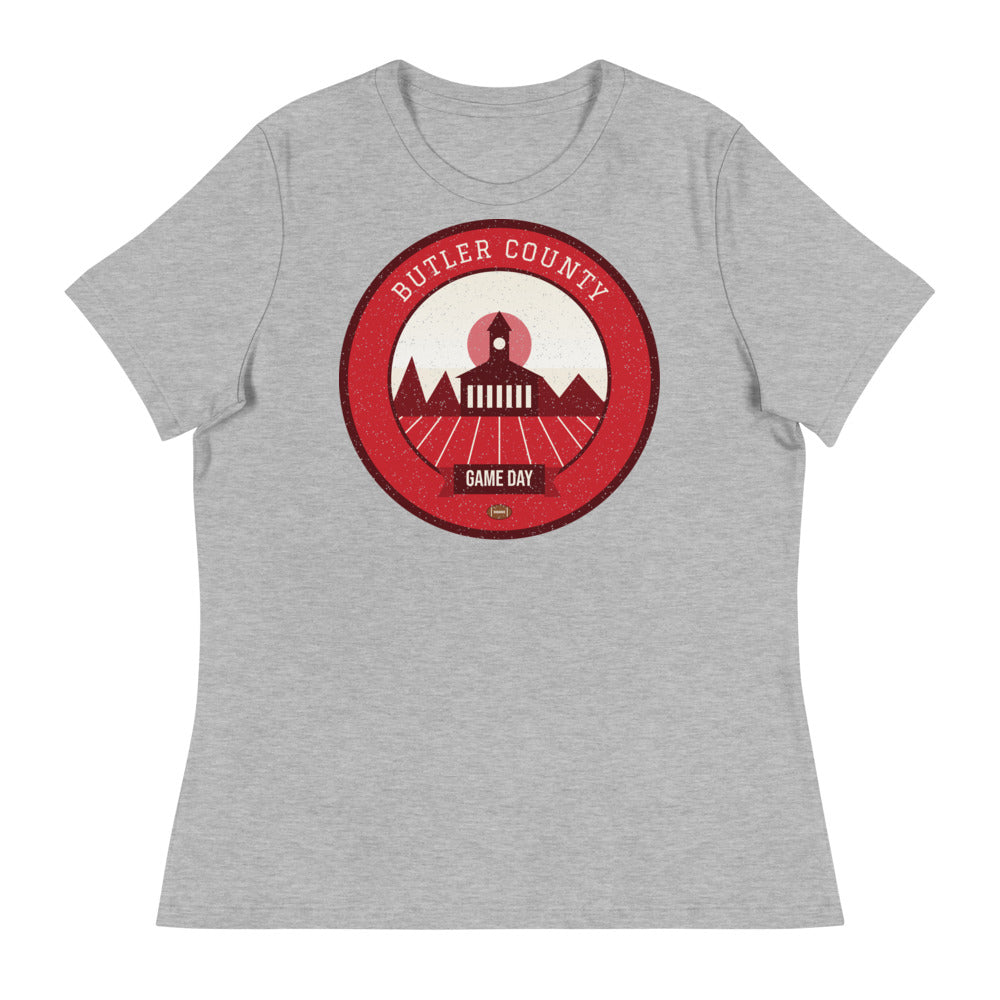 Women's Red & White Georgian Brick Game Day Tee in athletic heather, front