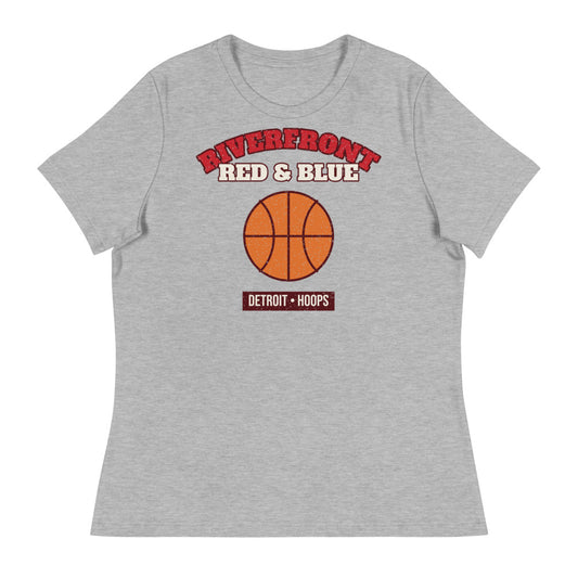 Women's Riverfront Red & Blue Hoops Tee in athletic heather, front