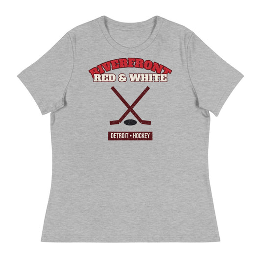 Women's Riverfront Red & White Hockey Tee in athletic heather, front
